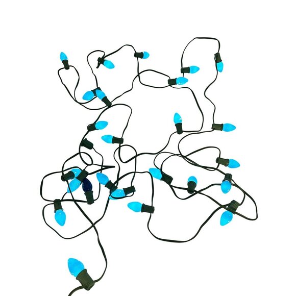 Christmas String Lights Light Blue Transparent 25 Bulbs Indoor Outdoor Use Vtg - Picture 1 of 3